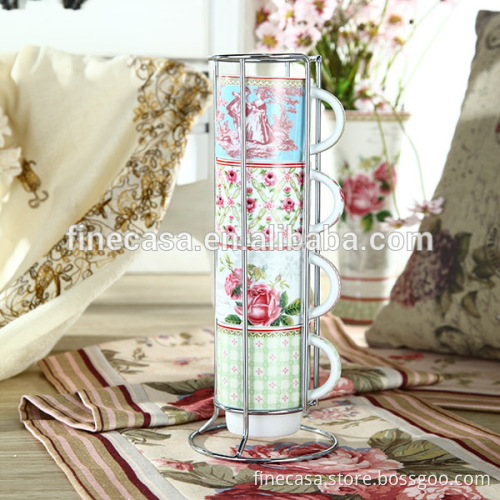 8OZ Elegant Porcelain Coffee Mug set with Flower Design of Spring in Paris